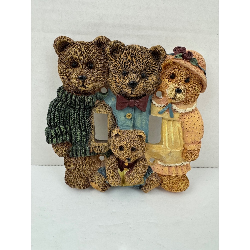 Vintage Figi Graphics Bear Family Double Light Switch Plate Cover 3D Resin 1996